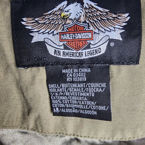 HARLEY DAVIDSON Khaki Full Zip Motorcycle Biker Jacket w/Pockets Sz S - Picture 4 of 7